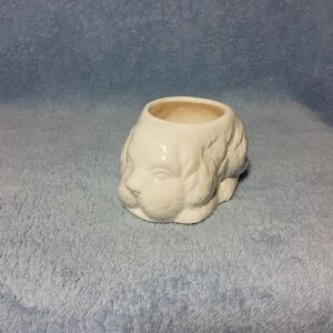 Vintage White Ceramic Puppy Dog Succulent Planter Trinket Dish Desk Organizer